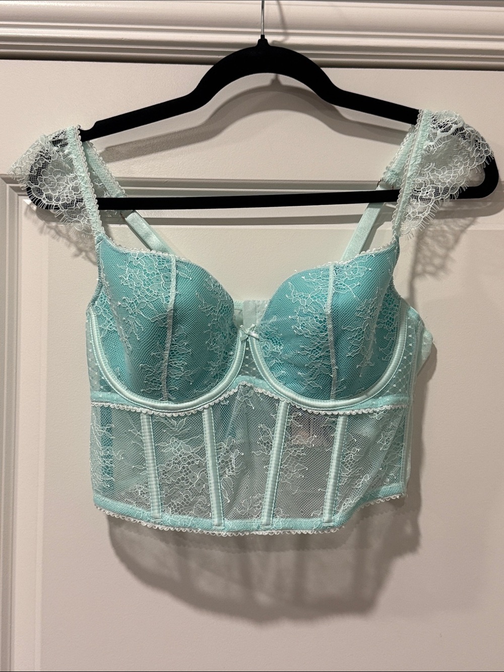 Victoria's Secret Ice Blue Lace Longline Bustier Size Large NWT